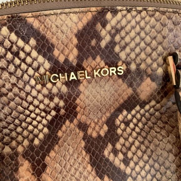 Michael Kors Riley Large Satchel Python Embossed Leather Handbag Brown, Tan - Picture 12 of 12